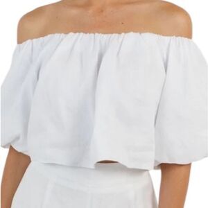 DISSH White Off-Shoulder Puff Sleeve Crop Top
